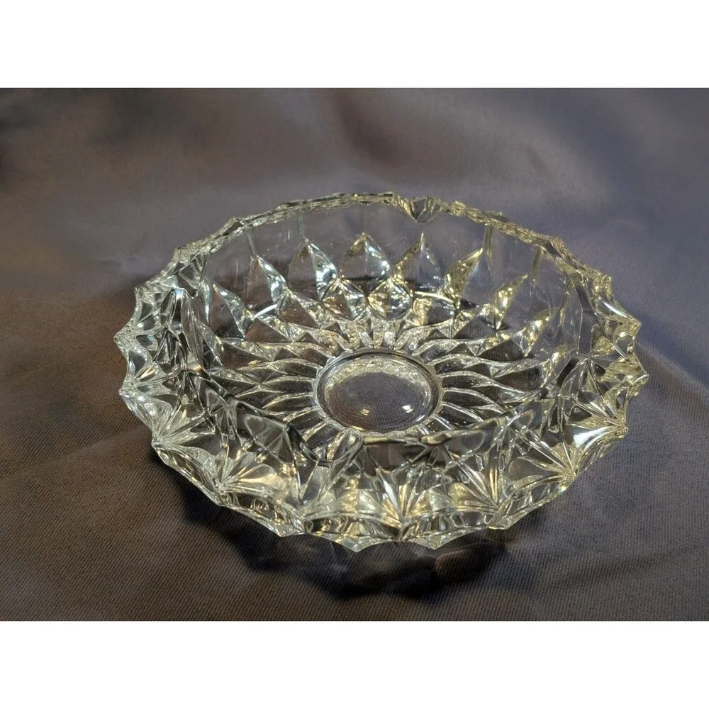 Large Heavy  Clear Glass Vintage Ashtray 4 Rests Round Circular 7